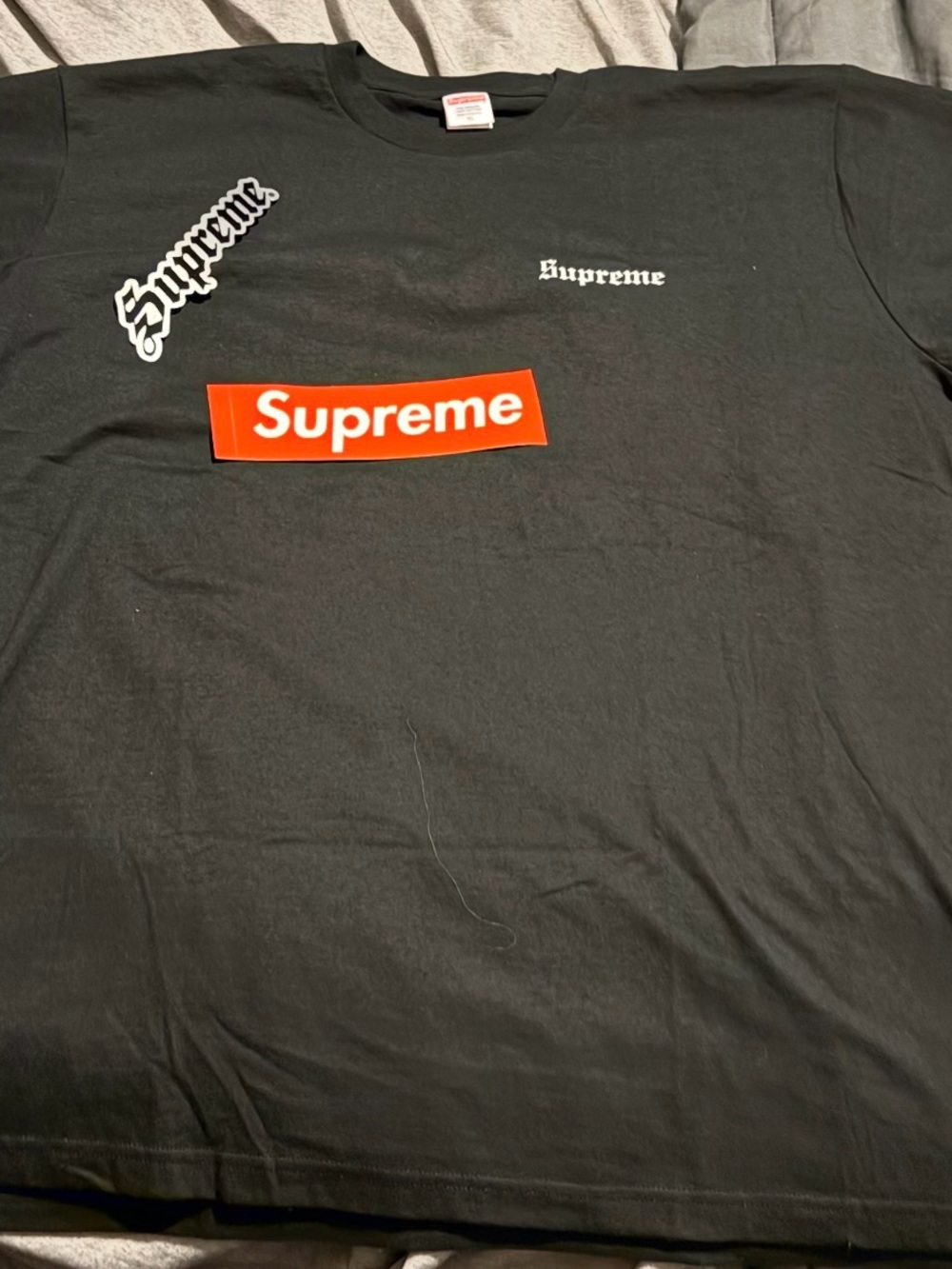 Supreme Black Tee with Red Box Logo and White Script Logos